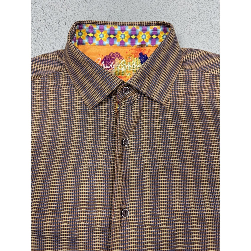 Robert Graham Shirt Mens Large Brown Check Long Sleeve Button Up Silk Trim Woven - Picture 3 of 9